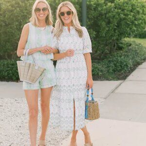 Sail to Sable White and Mint Patterned Midi Dress